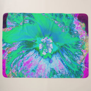 Psychedelischer Retro-Grün- und Hot-Pink-Hibisken Sherpadecke