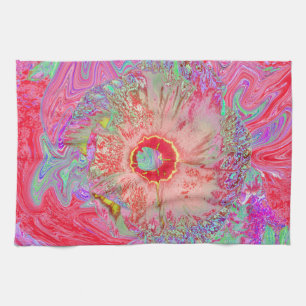 Psychedelischer Retro-Korallen-Regenbogen-Hibiskus Geschirrtuch