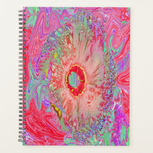 Psychedelischer Retro-Korallen-Regenbogen-Hibiskus Planer