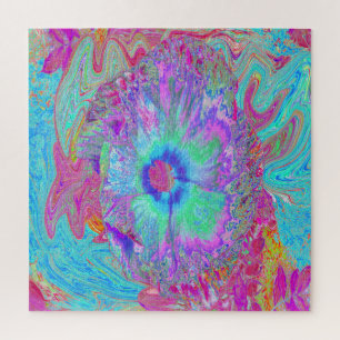 Psychedelischer Retro Rainbow Blue Hibiskus