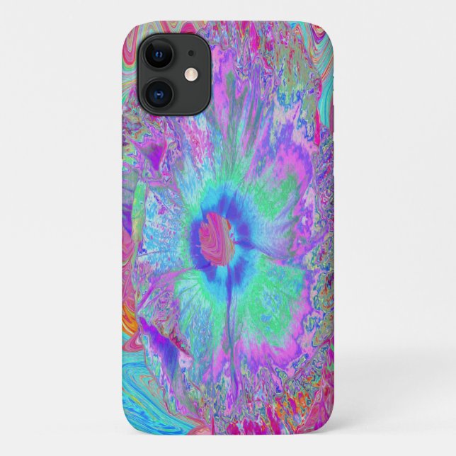 Psychedelischer Retro Rainbow Blue Hibiskus Case-Mate iPhone Hülle (Rückseite)