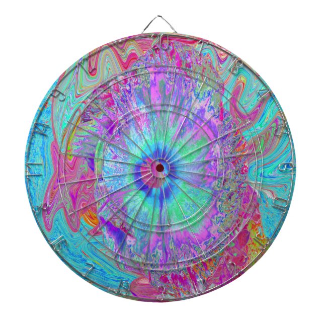 Psychedelischer Retro Rainbow Blue Hibiskus Dartscheibe (vorne)