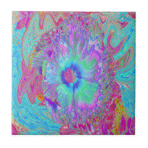 Psychedelischer Retro Rainbow Blue Hibiskus
