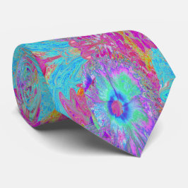 Psychedelischer Retro Rainbow Blue Hibiskus Krawatte