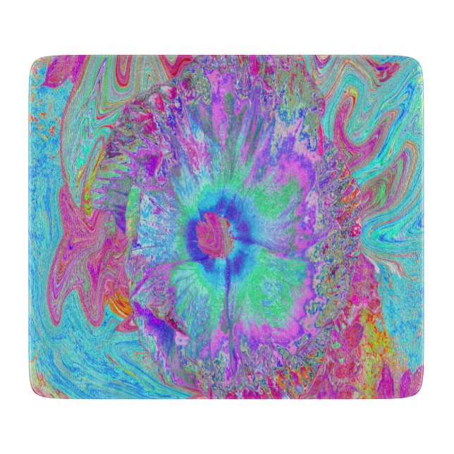 Psychedelischer Retro Rainbow Blue Hibiskus Schneidebrett (Vorderseite)