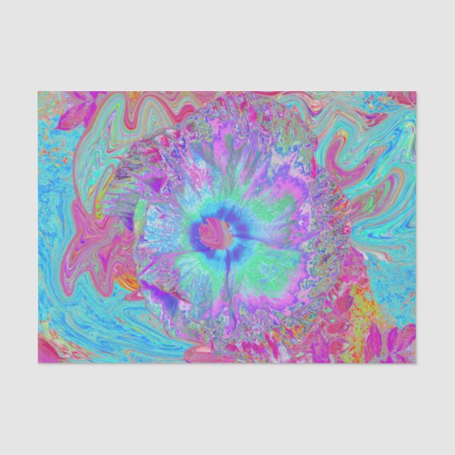 Psychedelischer Retro Rainbow Blue Hibiskus Seidenpapier (Vorderseite)