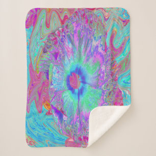 Psychedelischer Retro Rainbow Blue Hibiskus Sherpadecke