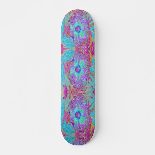 Psychedelischer Retro Rainbow Blue Hibiskus Skateboard (Vorne)