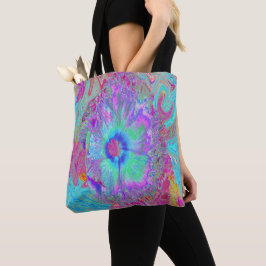 Psychedelischer Retro Rainbow Blue Hibiskus Tasche