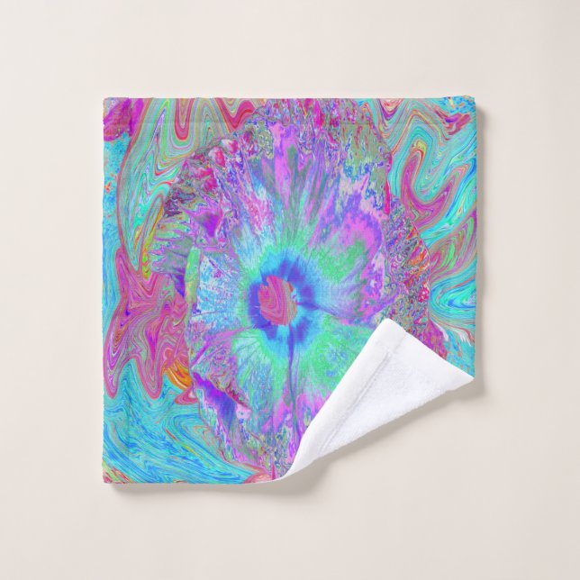 Psychedelischer Retro Rainbow Blue Hibiskus Waschlappen (Waschlappen)