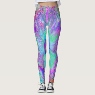 Psychedelischer Retro-Regenbogen Blau Hibiskus Leggings