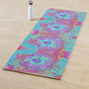 Psychedelischer Retro-Regenbogen Blau Hibiskus Yogamatte