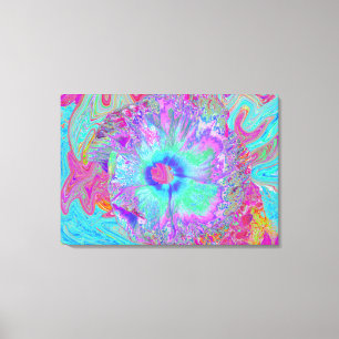 Psychedelischer Retro-Regenbogen Blauer Hibiskus Leinwanddruck