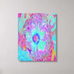 Psychedelischer Retro-Regenbogen Blauer Hibiskus Leinwanddruck