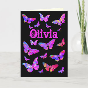 Psychedelischer Rosa Schmetterling Pop Art Olivia  Feiertagskarte
