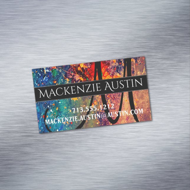 Psychedelischer Spritzer | Rainbow Abstrakt Monogr Magnetische Visitenkarte (Beispiel)