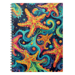 Psychedelischer Starfish und kosmische Waves Notizblock