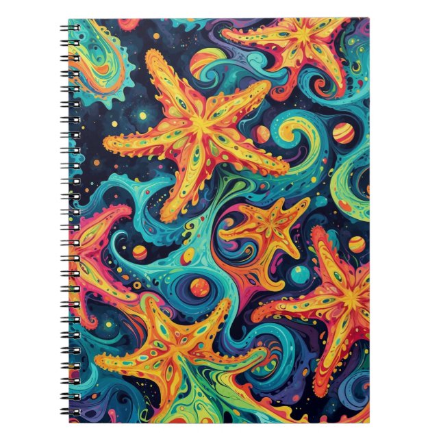 Psychedelischer Starfish und kosmische Waves Notizblock (Vorderseite)