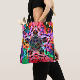 Psychedelischer Stern mit roten Teilen und Neonfar Tasche
