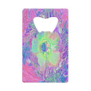 Psychedelischer Trippy Lime Green und Lila Hibisku Geldbeutel Flaschenöffner