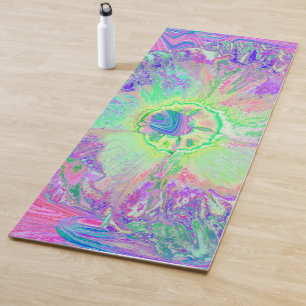 Psychedelischer Trippy Lime Green und Lila Hibisku Yogamatte
