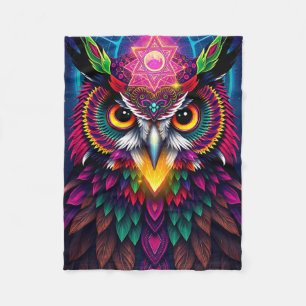 Psychedelischer Uhu: Neon-Mandala-Kunst Fleecedecke