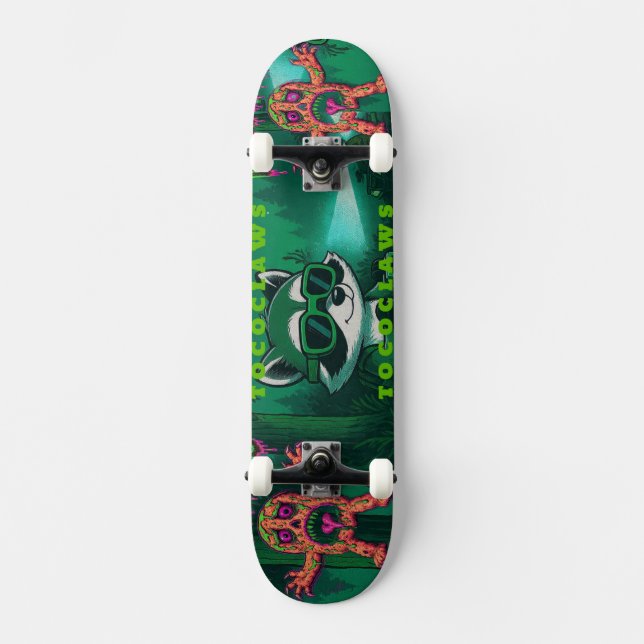 Psychedelischer Waschbär & Grafik mit Monster  Skateboard (Vorderseite)