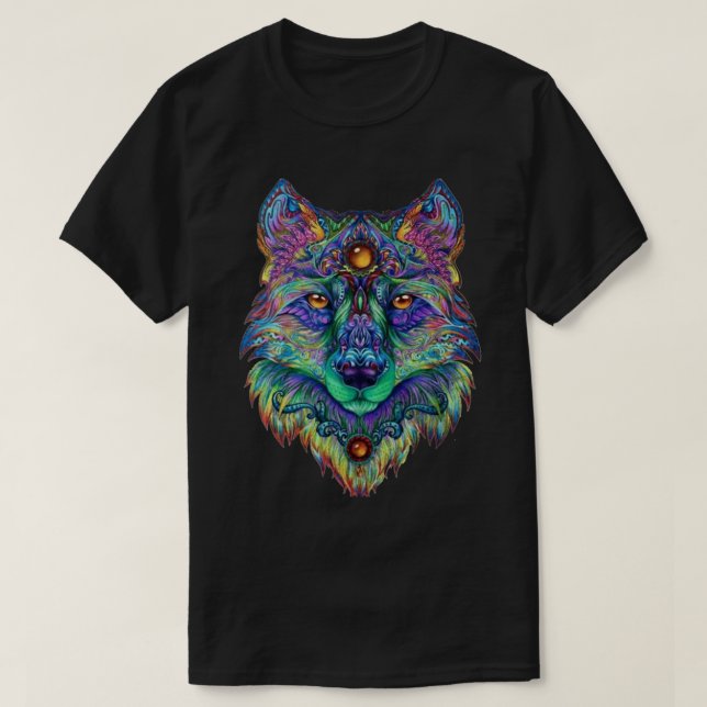 Psychedelischer Wolf Klassischer T - Shirt (Design vorne)