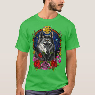 Psychedelischer Wolf Waldtier Mondphasen Fantasy T-Shirt