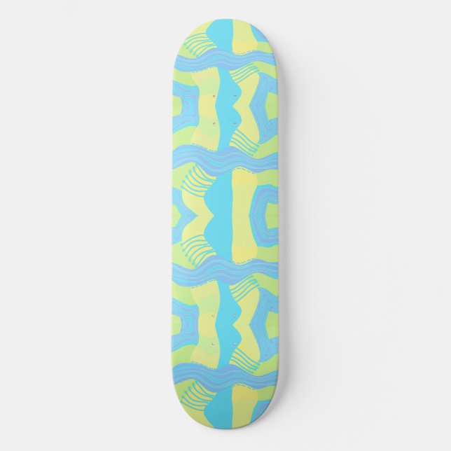 Psychedelisches afrikanisches Patchwork: Green Blu Skateboard (Vorderseite)