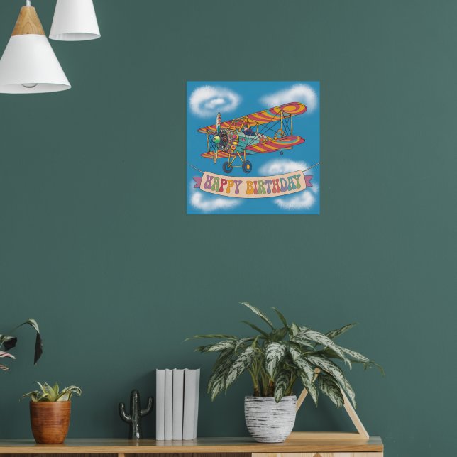 psychedelisches Biflugzeug, das über Banner fliegt Poster (Wohnzimmer 1)