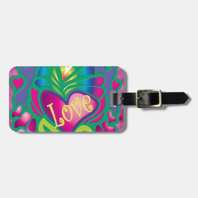 Psychedelisches Blumenherz Gepäckanhänger (Vorderseite horizontal)