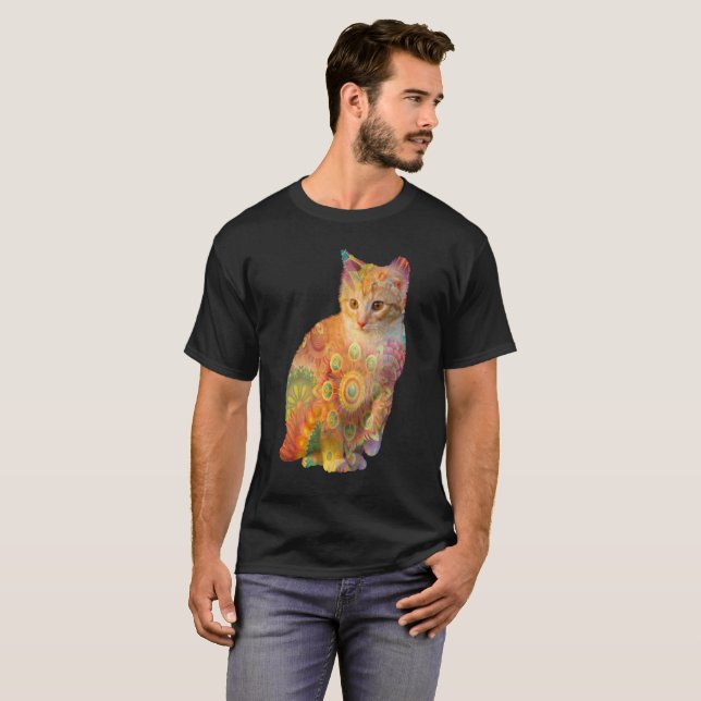 Psychedelisches Cat-Shirt, Gefärbte Krawatte Cat S T-Shirt (Vorne ganz)