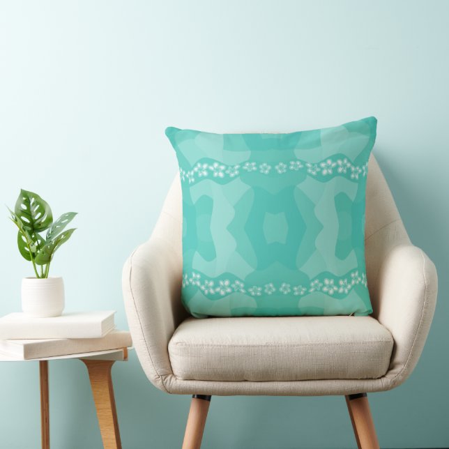 Psychedelisches Daisy Chain Patchwork - Aquamarin Kissen (Stuhl )