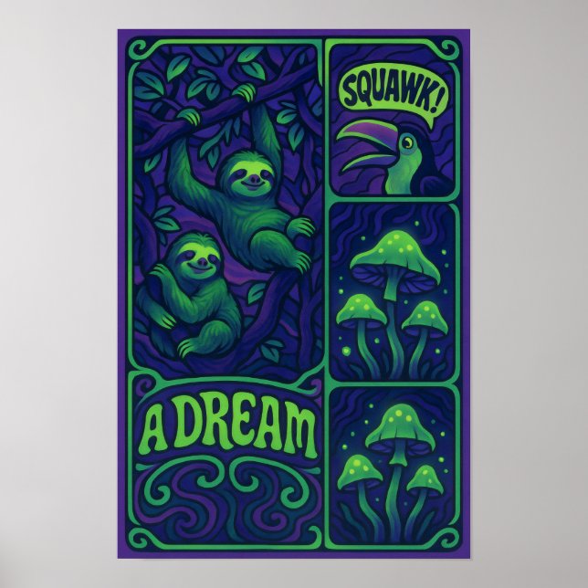 Psychedelisches Faultier-Dschungel Poster (Vorne)