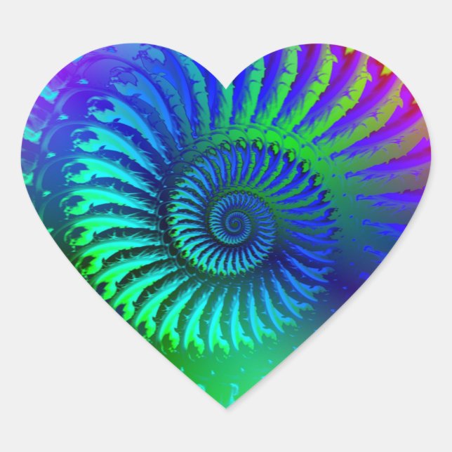Psychedelisches Fraktal Blau Türkis Herz-Aufkleber (Vorderseite)