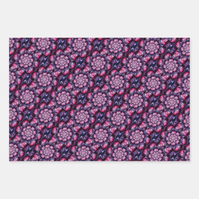 Psychedelisches Fraktal Blume Wrapping Paper Geschenkpapier Set (Vorderseite)