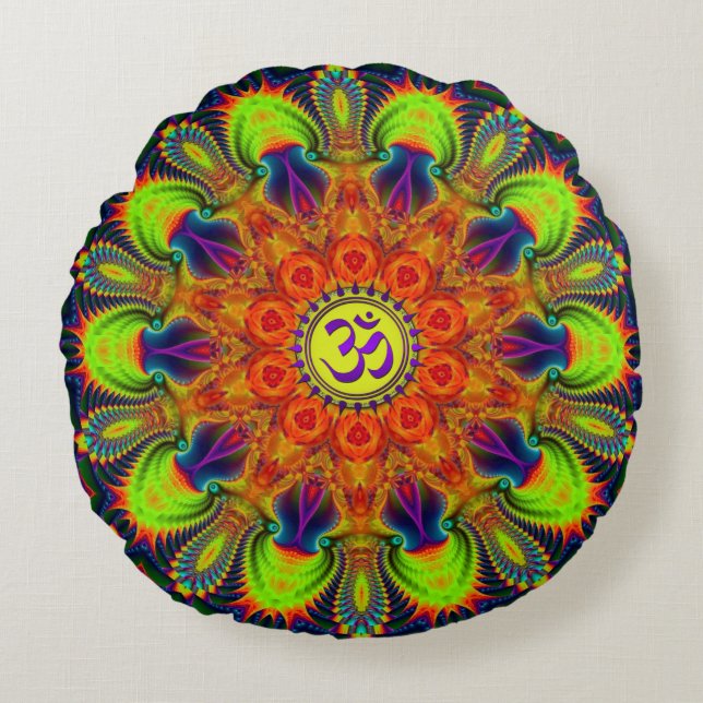 Psychedelisches Fraktal Kaleidoskop Om Rundes Kissen (Vorderseite)