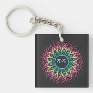 Psychedelisches Fraktal-Mandala 2026 Design mit Ne Schlüsselanhänger