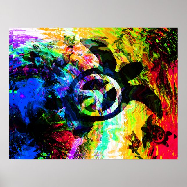 Psychedelisches Friedensschildkrötenposter Poster (Vorne)