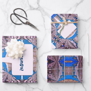 Psychedelisches Fun Fraktal Muster & Text Geschenkpapier Set