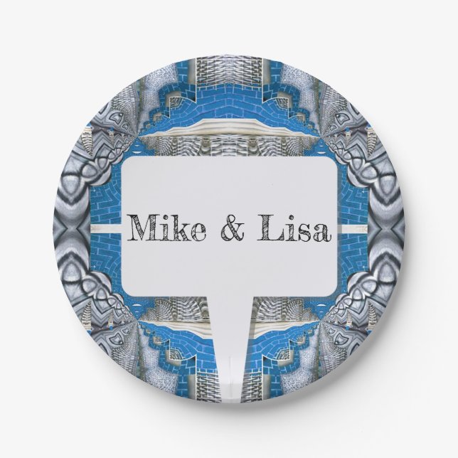 Psychedelisches Fun Fraktal Muster & Text Pappteller (Vorderseite)