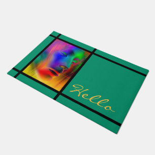 Psychedelisches Gesicht einer Frau + deine Ideen Fußmatte