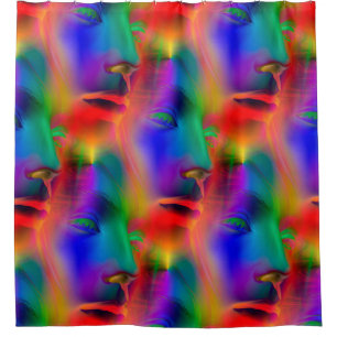 Psychedelisches Gesicht nahtloses Muster + Ihre Id Duschvorhang