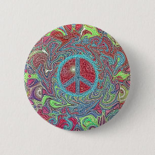 Psychedelisches Grooviges Trippy Friedenszeichen Button