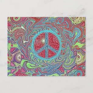 Psychedelisches Grooviges Trippy Friedenszeichen Postkarte