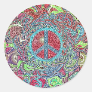Psychedelisches Grooviges Trippy Friedenszeichen Runder Aufkleber