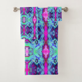 Psychedelisches Grün- und Blauer Hibiskus-Muster Badhandtuch Set