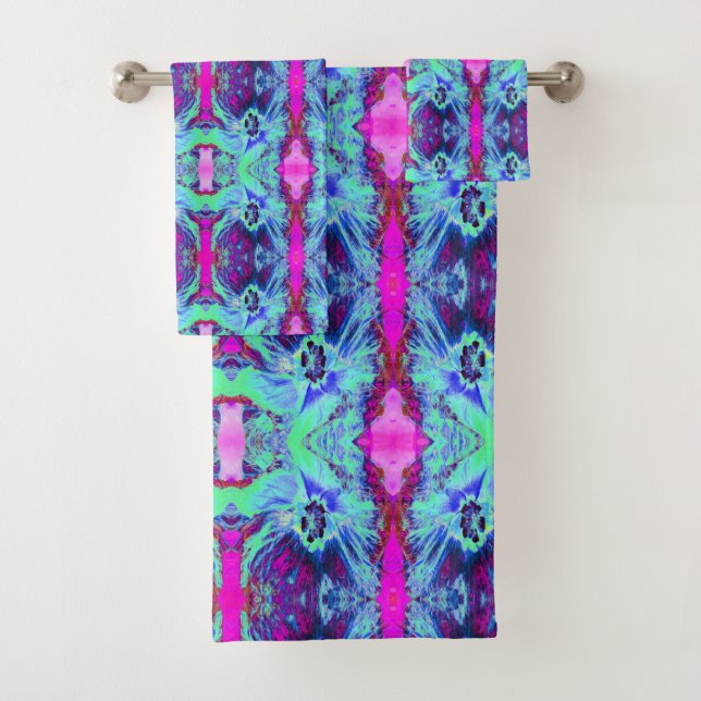 Psychedelisches Grün- und Blauer Hibiskus-Muster Badhandtuch Set (Insitu)
