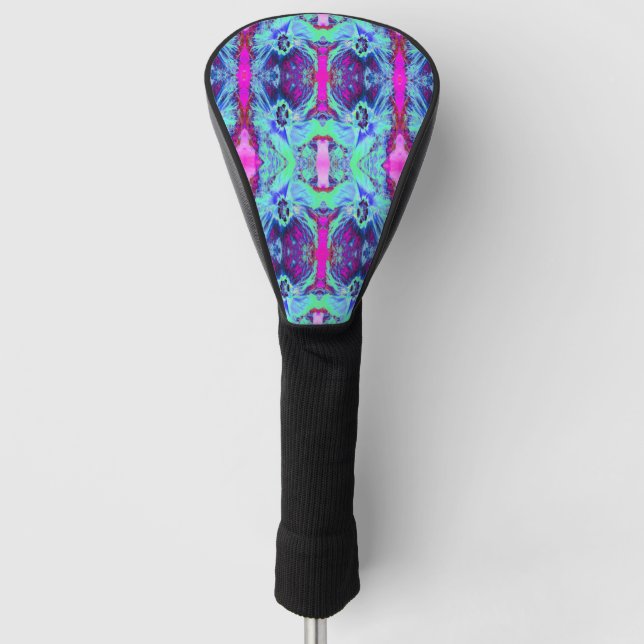 Psychedelisches Grün- und Blauer Hibiskus-Muster Golf Headcover (Vorderseite)